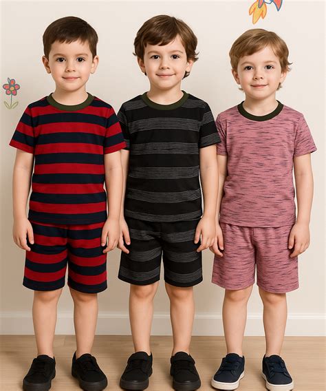 Boys Cotton Stripes Kids Co-ord Set Combo / Age 3-4 Years L Size (Tshi ...