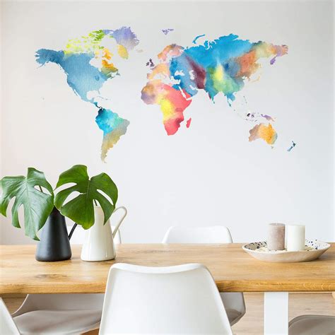 Buy Wall Map Decals Colorful World Map Stickers Peel and Stick Map Art ...