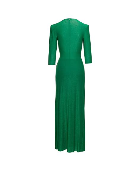 Liu-Jo Maxi Green Dress With Gathering And V Neckline In Lurex Woman ...