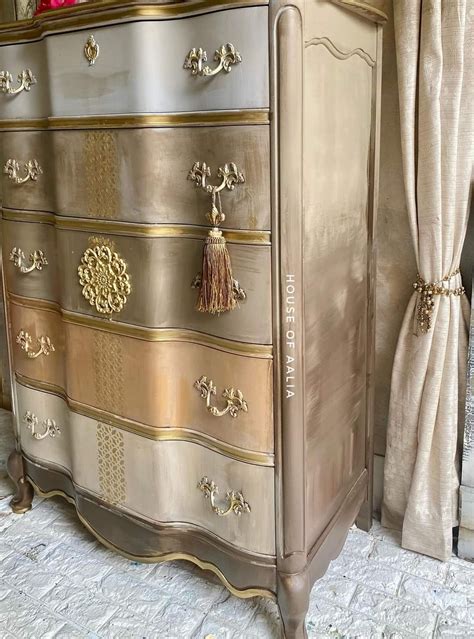 Refurbished Antique Dresser with Gold Paint and Tassels