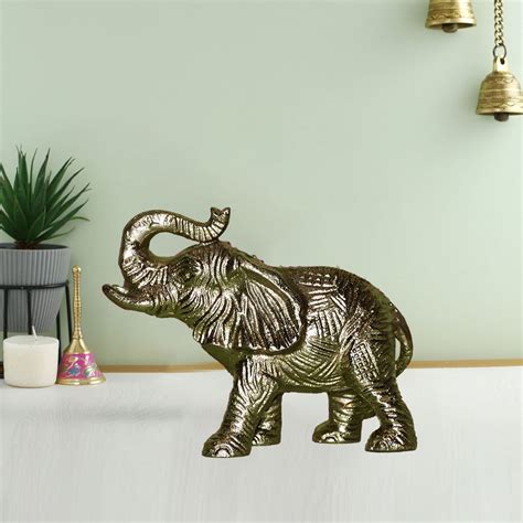 CraftVatika Aluminium Elephant with Golden Finish Statue Showpiece ...