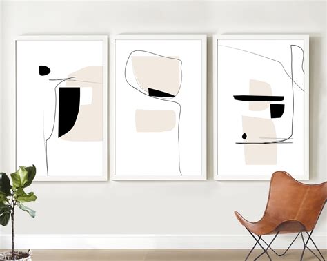 Set of 3 Prints Abstract Art Minimalist Print Midcentury - Etsy