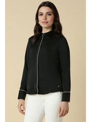 Buy Allen Solly Women Black Solid Long Sleeves Shirt (XS) Online