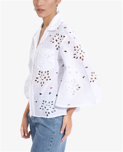 Rareism Women Matcha White 3/4Th Sleeve Collared Neck Button Closure P