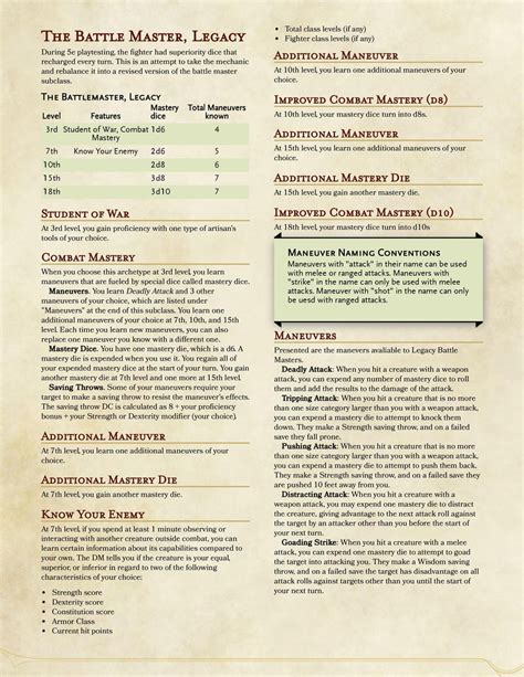 The Battle Master, Legacy! A revision of the Battle Master subclass ...