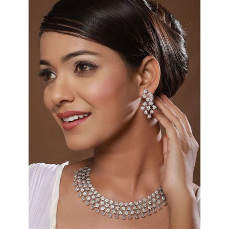 Buy Aatmana Silver-Plated White AD-Studded Handcrafted Jewellery Set Online
