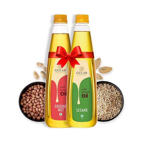 Gulab 2L Cold Pressed Oil Combo - Groundnut Oil & Sesame Oil - 1 Litre ...