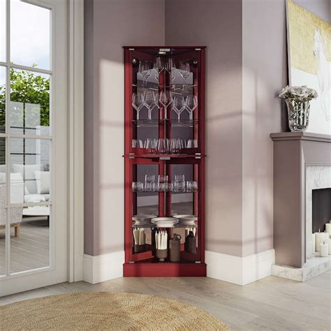 Belleze Lighted Corner Display Curio Cabinet Wooden Shelving with ...