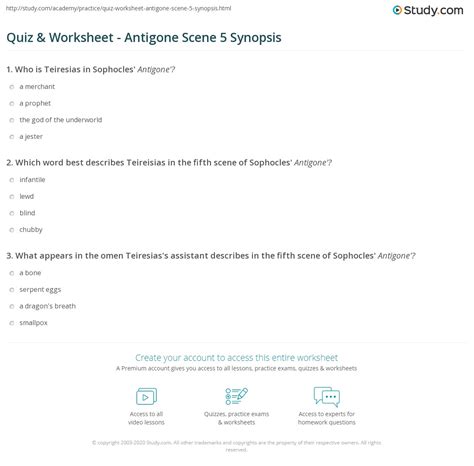 Quiz & Worksheet - Antigone Scene 5 Synopsis | Study.com