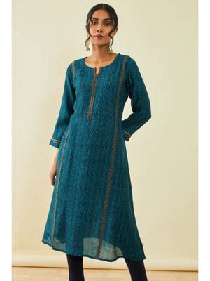 Buy Soch Womens Teal Cotton Abstract Print Kurta Online