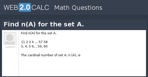 View question - Find n(A) for the set A.