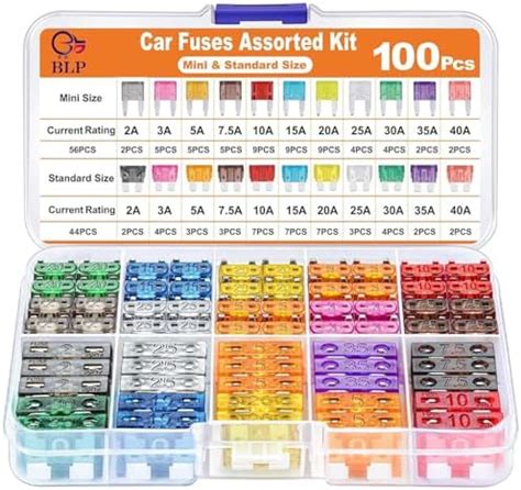 BLP 100Pcs Car Fuse Kit - 56 Mini + 44 Standard Blade Fuses + Puller ...