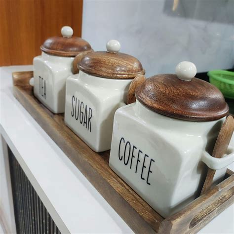 Ivory Square Solid Tea Coffee Sugar Ceramic Canisters 500 ml – Grey Pottery