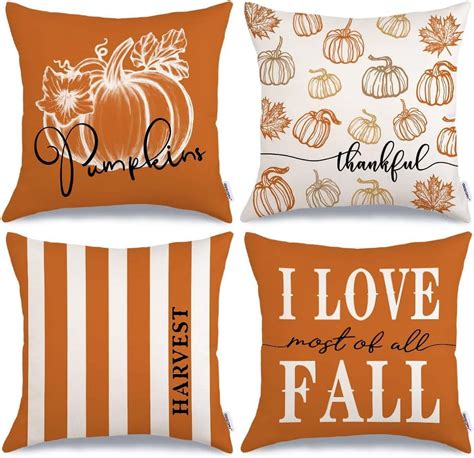 Fall Decor Pillow Covers 20x20 Set of 4 Hello Pumpkin Orange Stripes ...
