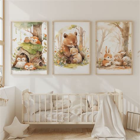 Woodland Animals Nursery Wall Prints, Set of 6, Forest Theme Decor for ...