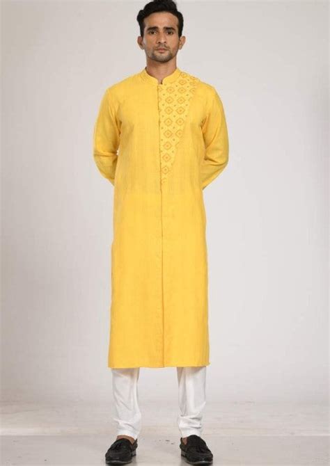 Yellow Katha Embroidered Flap Kurta With Churidar – VIDEER FASHION