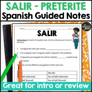 Spanish high frequency verb Salir Guided notes in preterite - Super 7 verb