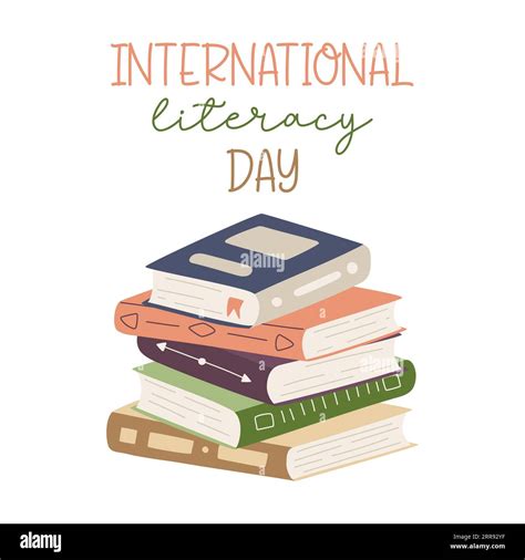 A stack of different books with bookmarks. International literacy day ...