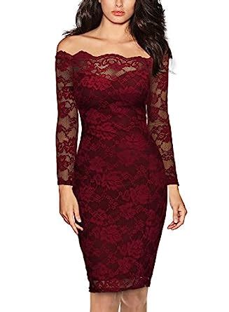 Buy Miusol Women's Vintage Off Shoulder Flare Lace Slim Cocktail Pencil ...