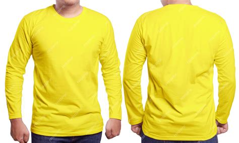 Premium Photo | Yellow long sleeved tshirt mock up front and back view ...