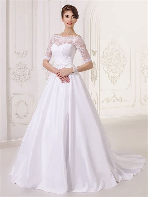 Long Satin Lace Wedding Dress