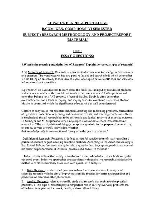 B.COM VI SEM Research Methodology & Project Report Essay Questions ...