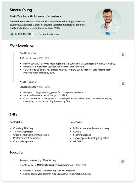 Math Teacher Resume Example Template Modern Teacher Resume Examples ...