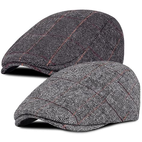 Buy Senker 2 Pack Men's Classic Herringbone Tweed Wool Blend Flat Cap ...