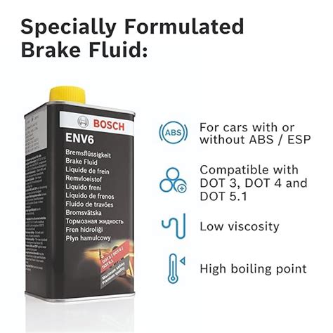 Bosch Brake Fluid ENV 6 , Compatible with DOT 3, 4, 5.1 For Cars and ...