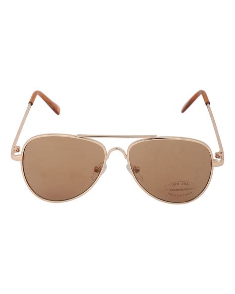 Carlton London Brown Lens & Gold-Toned Aviator Sunglasses With Uv Prot ...