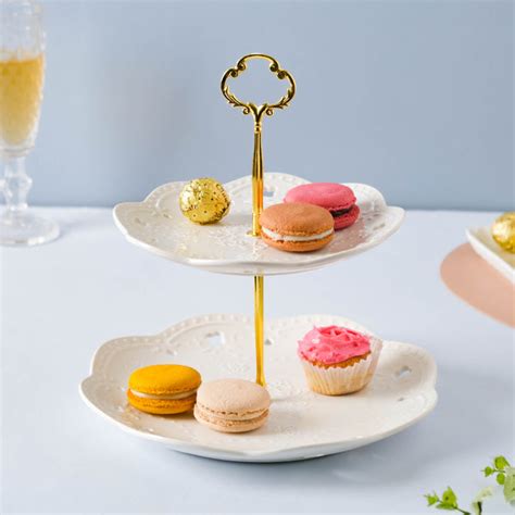 White Crochet Ceramic 2-tier Cupcake Stand Online - Premium Cake Stand ...