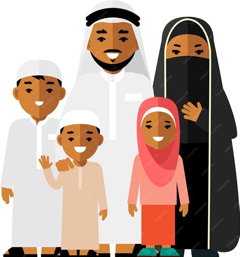 Premium Vector | Arab family of young mother and father with children