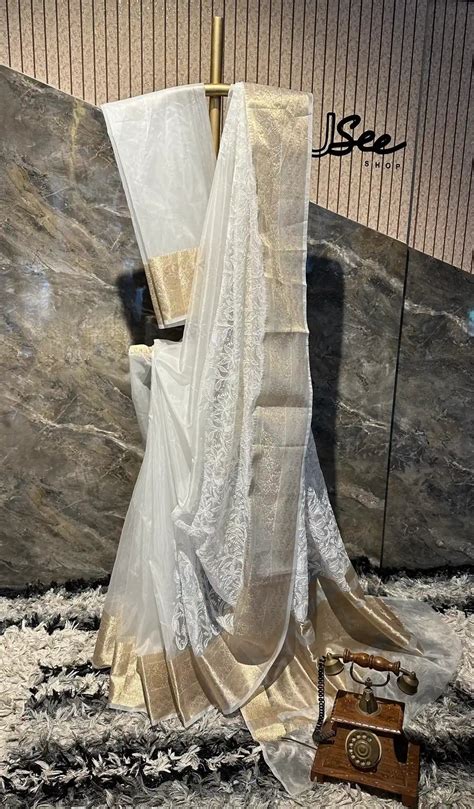 Ready To Wear Organza Chikankari Embroidered Saree – Unique Threads Sarees