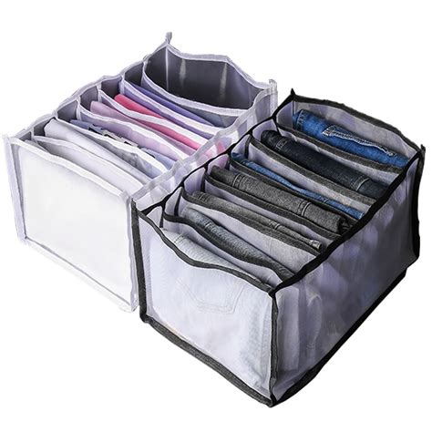 Large Capacity 7 Compartments Clothing Storage Box Foldable Mesh Jeans ...