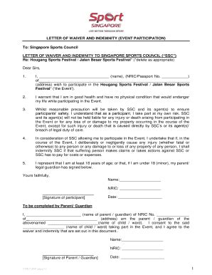 Letter of Waiver and Indemnity for Event Participation - Blank Fillable ...