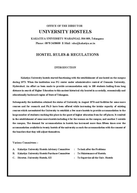 Kakatiya University Hostel Rules & Regulations Overview 009 - Studocu