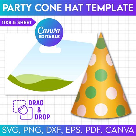 Party Cone Hat Template Svg, Paper Hat Template, No Glue Party Hat ...