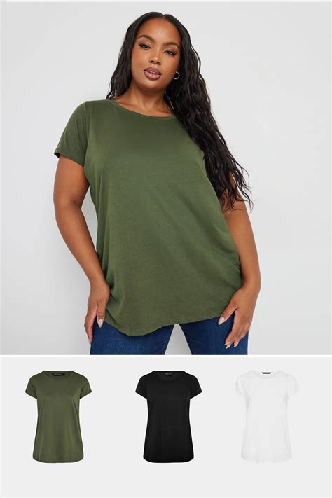 YOURS 3 PACK Plus Size Green & Black Core T-Shirts | Yours Clothing