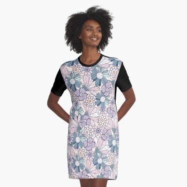 Retro Flowers vintage Pink and Purple Pattern | T shirt dress, Shirt ...