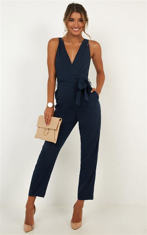 Leadership Jumpsuit In Navy Linen Look | Showpo | Jumpsuit outfit ...