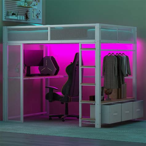 Ziraukon Full Size Gaming Loft Bed with Desk, Metal Loft Bed India | Ubuy