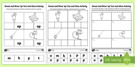 'op' Onset and Rime Differentiated Worksheet
