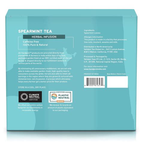 Buy HANDPICK, Spearmint Tea Bags (100 Count) Non-GMO, Caffeine Free ...