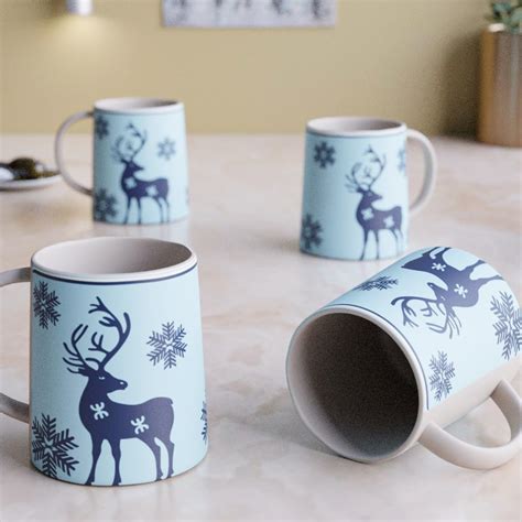 Buy The Earth Store Blue Reindeer Ceramic Coffee Mug | Microwave ...