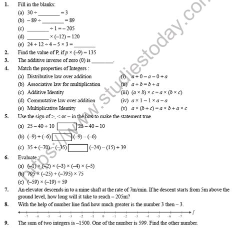 Image result for Worksheet of Maths Class 7