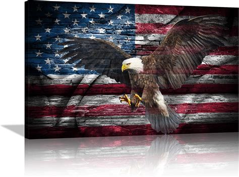 Amazon.com: Large American Flag Bald Eagle Canvas Wall Art us Flag Art ...