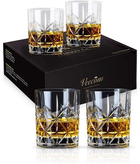 Buy Whiskey Glass, Whiskey Glass Set of 4, Veecom 10 oz Thick Bottom ...