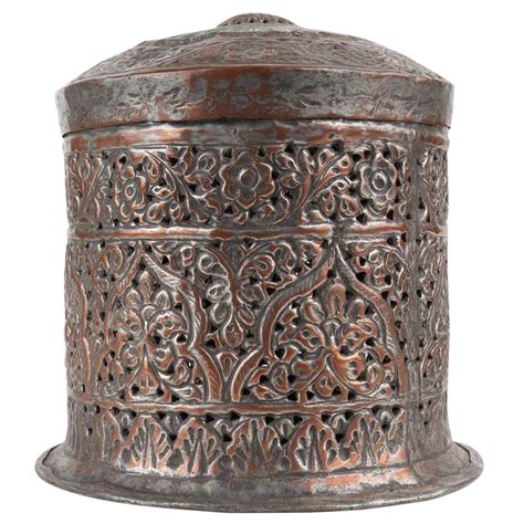 Decorative Copper Box With Lid Jali Cut Work Round Box