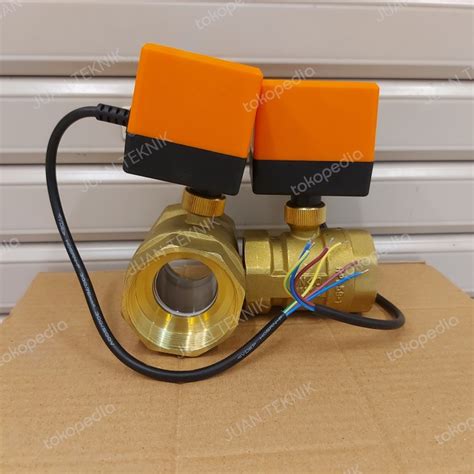 Jual ball valve kuningan 3/4" inch dn20 motorized ball valve electrik 3 ...