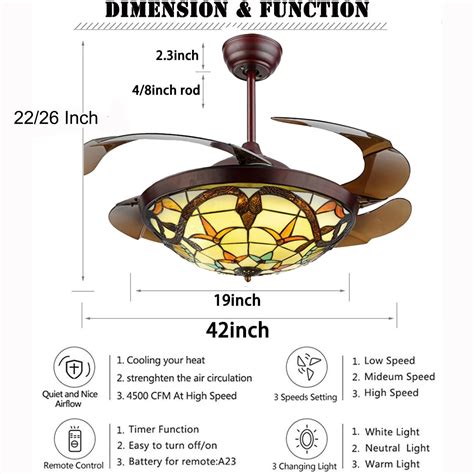 Buy kankanray 42'' Tiffany Style Ceiling Fan Lights LED Vintage ...
